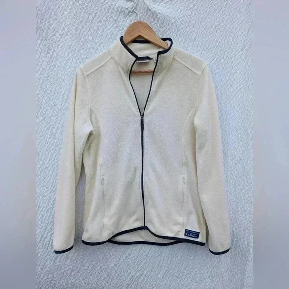 L.L.Bean Women's Fleece Full-Zip-Up Long-Sleeve Jacket Cream/Blue Color Size Med - Picture 1 of 6